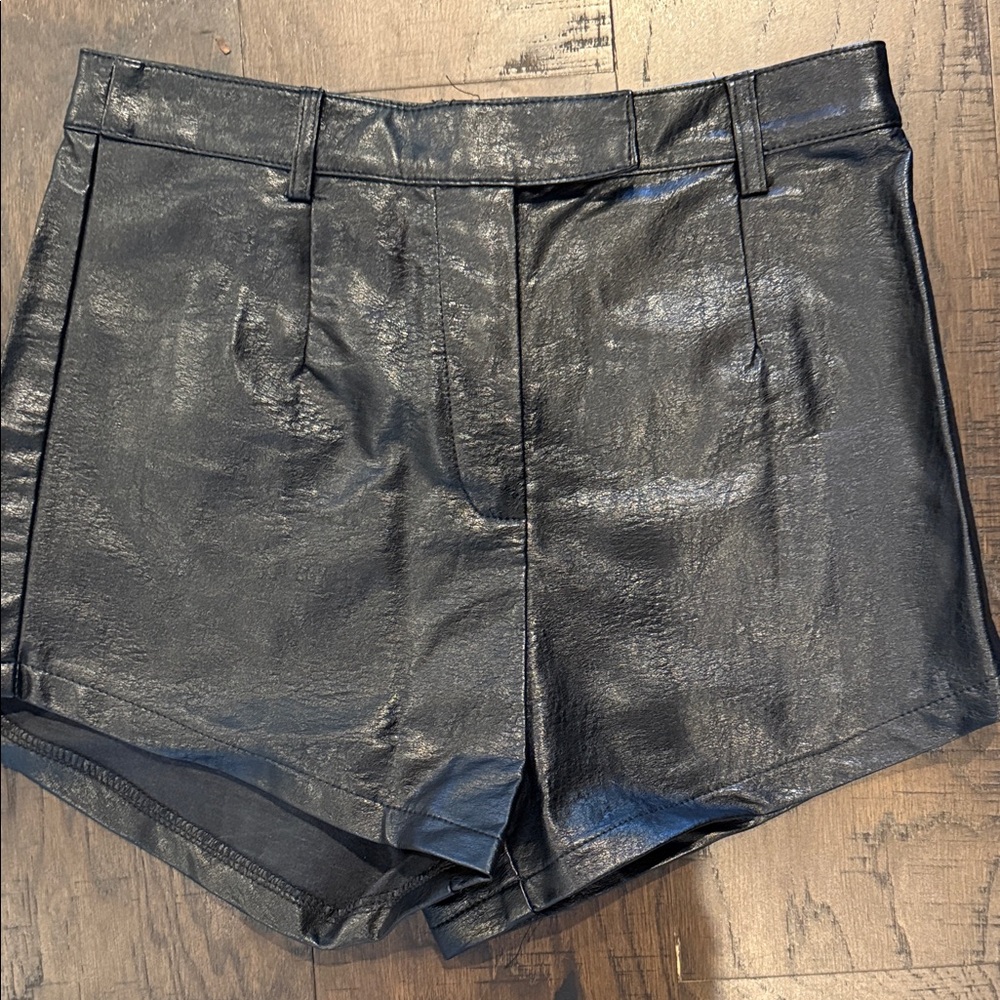 Princess Polly Black High Waist Faux Leather Shorts